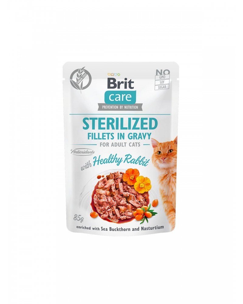 Brit Care pouches conejo con salsa para gatos esterilizados 24x85 Gramos